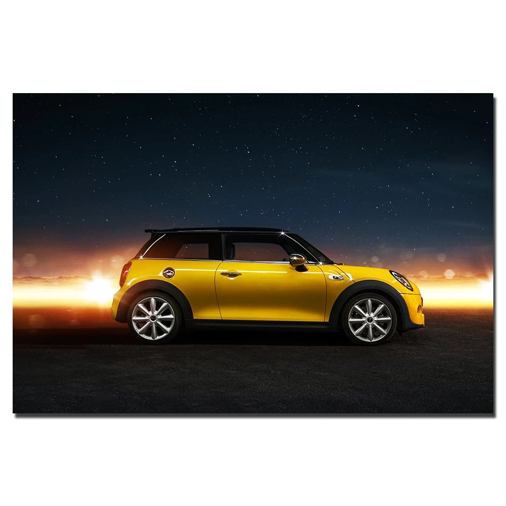 Yellow Mini Cooper S Wall Art Posters and Prints Framed Canvas Paintings Cars Wallpaper For Living Room Decor