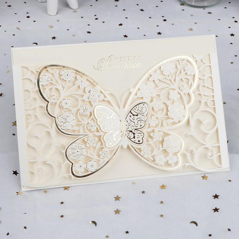 1pcs Butterfly Laser Cut Wedding Invitation Card Greeting Card Customized Party Favor Engagement Anniversary Wedding Decoration