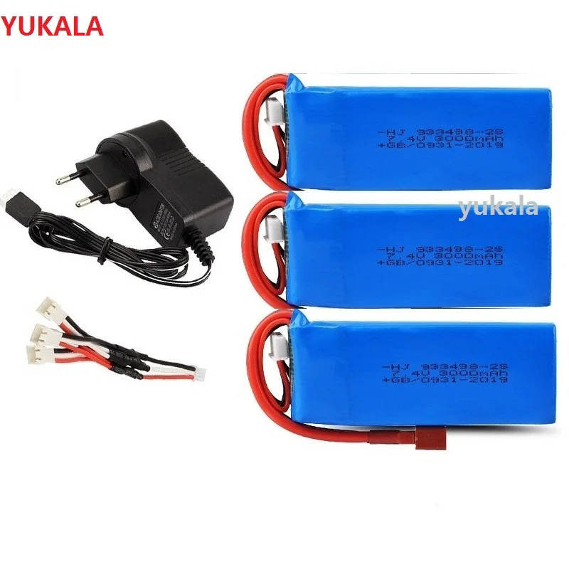 7.4V 3000mAh Lipo Battery T Plug RC Car Upgrade Parts for WLtoys 144001 144002 124018 124019 104001 104009 RC truck rc car