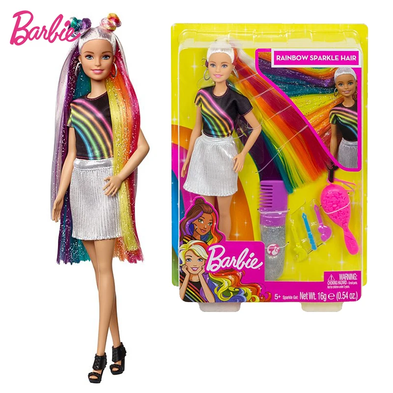 Original Barbie Rainbow Sparkle Hair Doll Birthday Present Girl Brinquedos Bonecas  For Kids Toysuguetes Paratoys Girls Gift