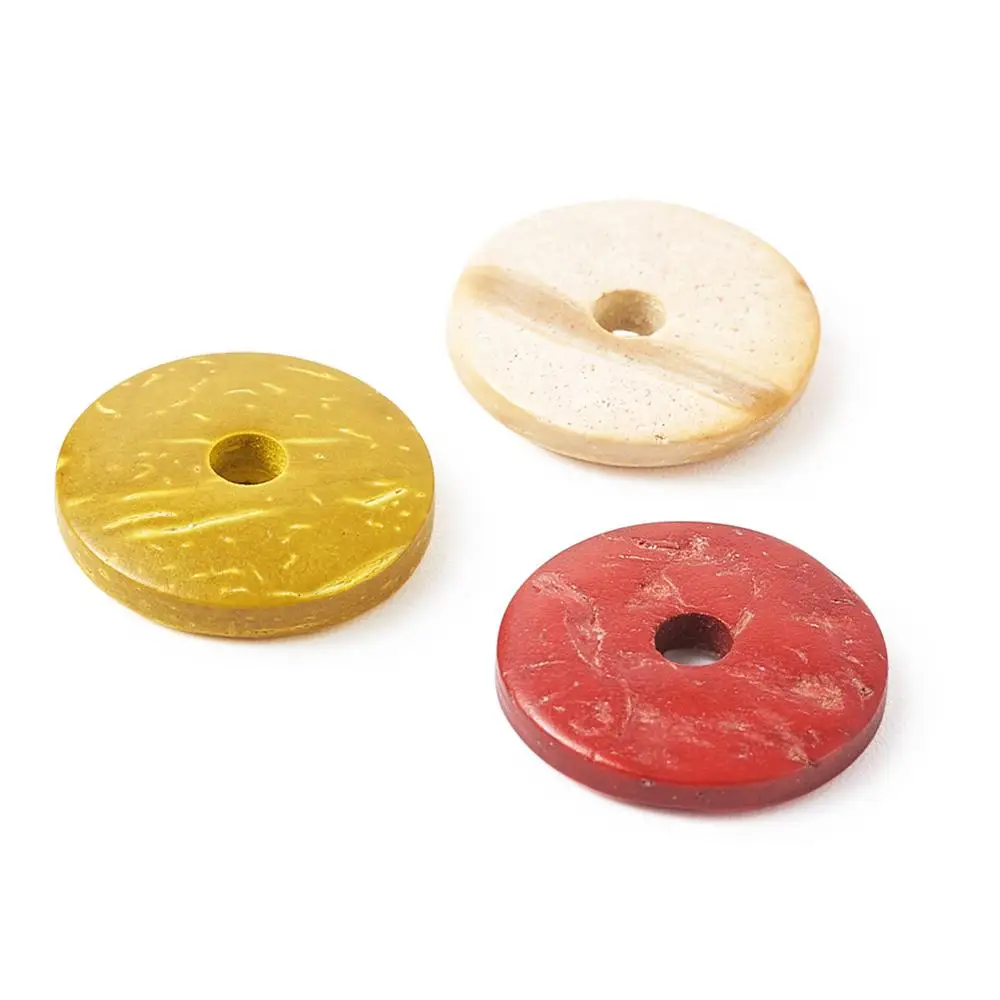 100pcs 15mm Natural Coconut Beads Heishi Disc Flat Round Loose Charms Spacer Beads for Jewelry Making DIY Bracelets Mixed Color