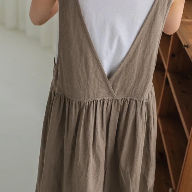 New 2026 Summer plus Size XL-5XL Cotton Linen Women\'s Sleeveless Tank Vestido Dress with Pockets Ladies Robe Style Clothing KE02