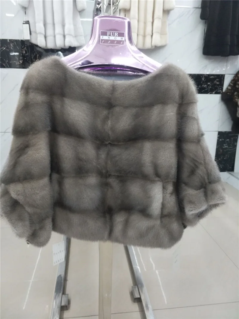 Winter 100% real mink fur jacket Ladies short mink fur shawl