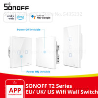 Itead SONOFF T2 EU/UK/US Wifi Wall Touch Light Switch Luxury Glass Panel Wireless Electrical Touch Switches 433 RF Contol Switch