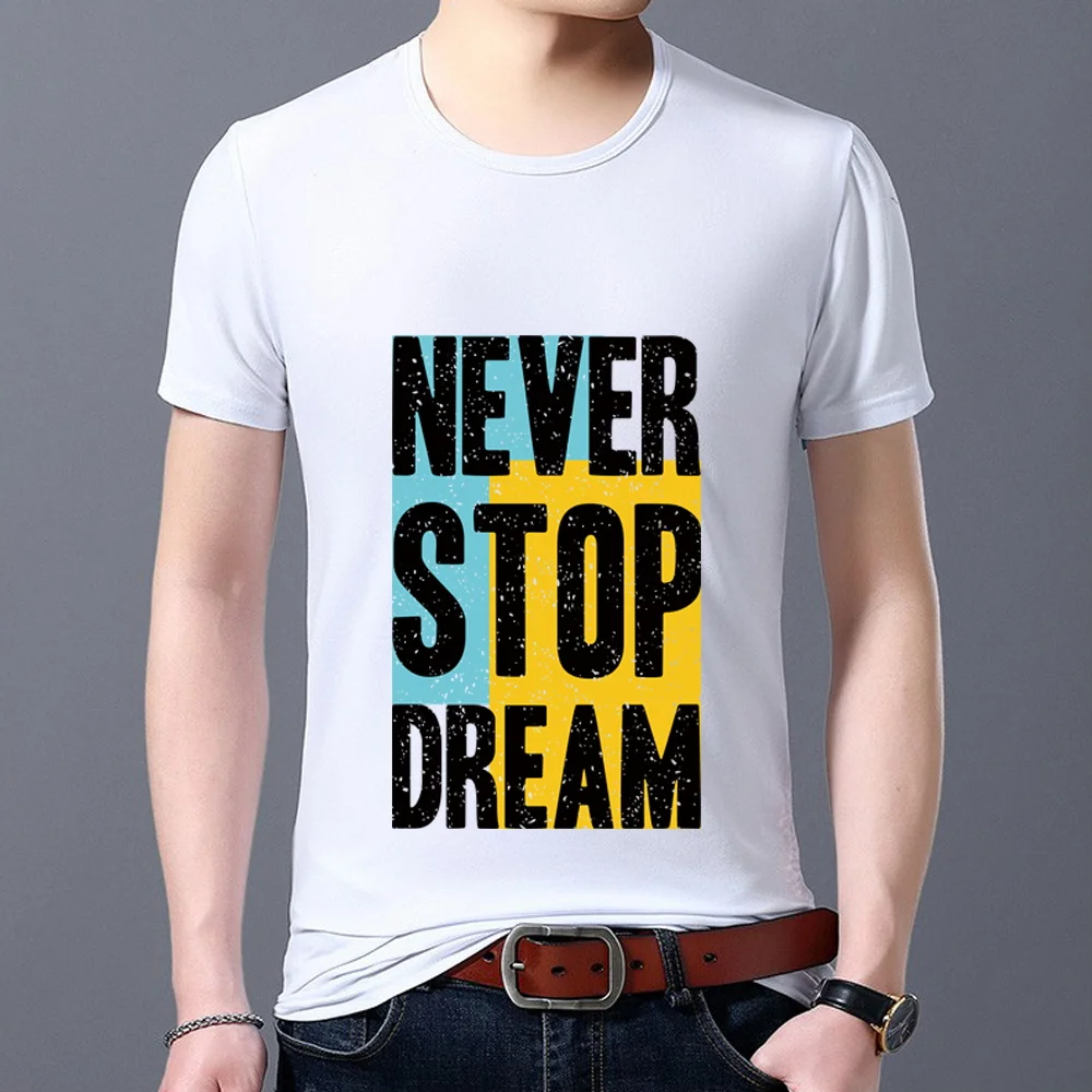 

Fashionable Men's T-shirt Wild English Letter Printing Series Men's Casual Wild Commuter White Shirt Commuting Youth T-shirt