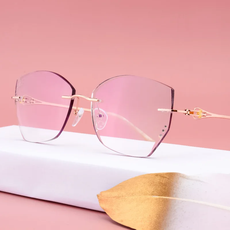 

Reven Jate Alloy Rimless Diamond Cutting Woman Glasses Frame Optical Prescription Eyeglasses Woman Eyewear Fashion 98101