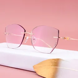 Reven Jate Alloy Rimless Diamond Cutting Woman Glasses Frame Optical Prescription Eyeglasses Woman Eyewear Fashion 98101