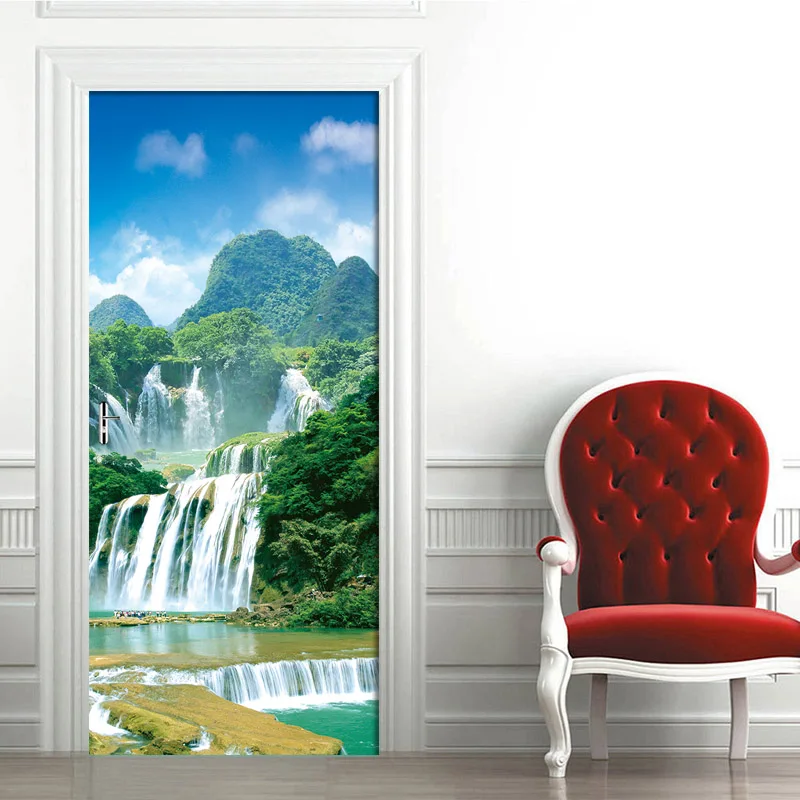 

Classic Waterfall Landscape Door Stickers 3D Wallpaper Bedroom Living Room Door Decor Mural PVC Self-adhesive Waterproof Decal