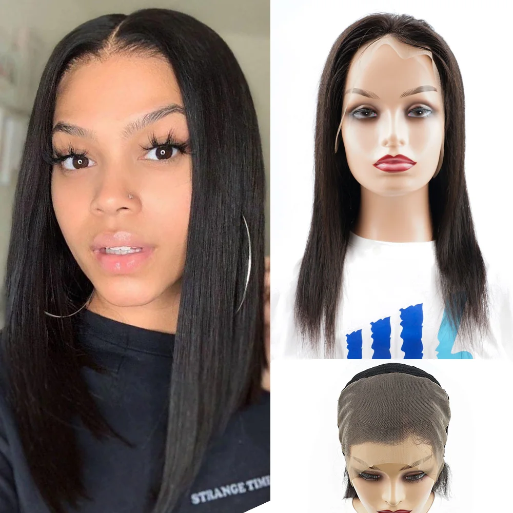 13*4 Lace Frontal Wig 12 to 22 Inches Straight Front Lace Wigs Natural Color Indian Human Hair Transparent 13x4 Swiss Lace