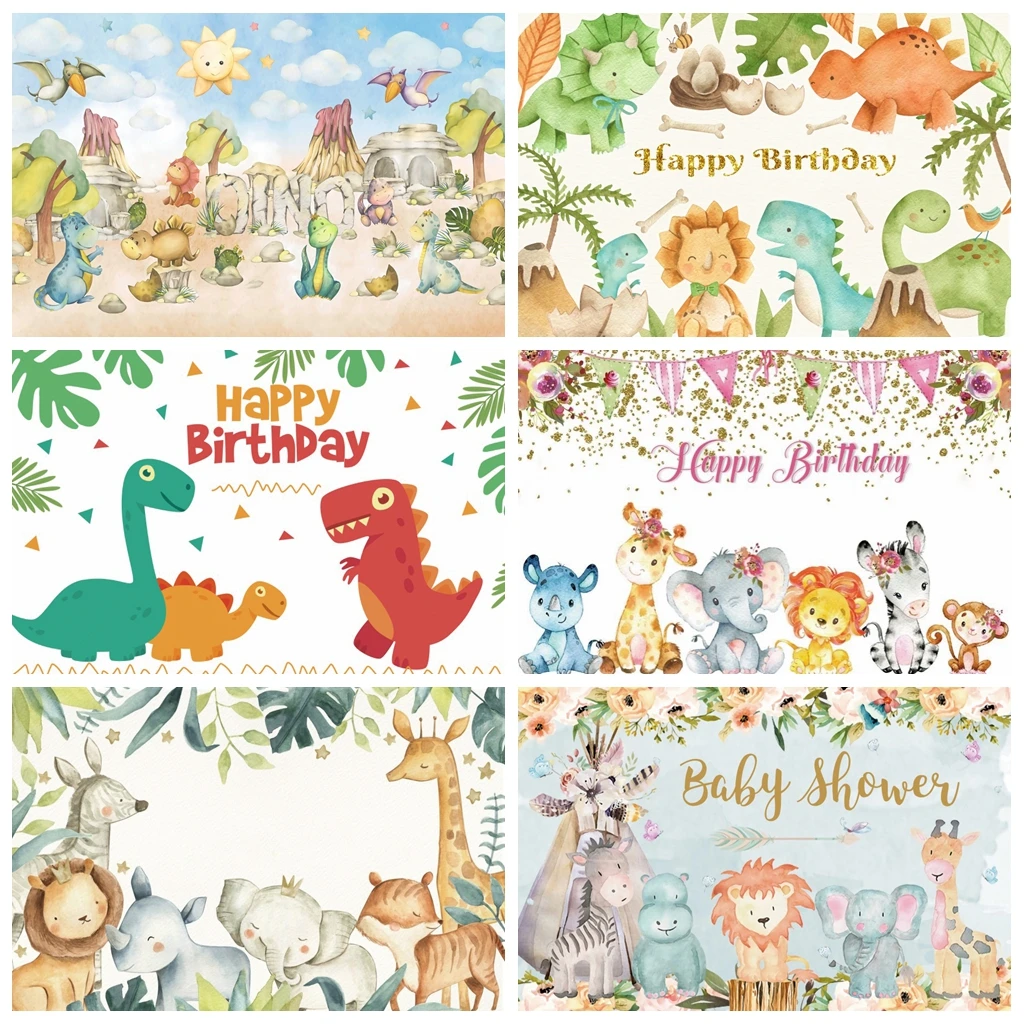 

Laeacco Watercolor Cartoon Dinosaur World Baby Boy Birthday Party Banner Backdrop Photographic Photo Background For Photo Studio