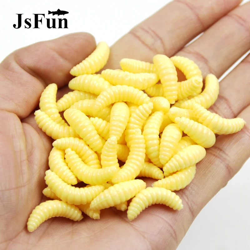 50Pcs/lot 2cm Soft Fishing Lure Bread Worm Bait Smell Grub Lifelike Soft Worm Maggot Fake Lure 4 Colors YE88