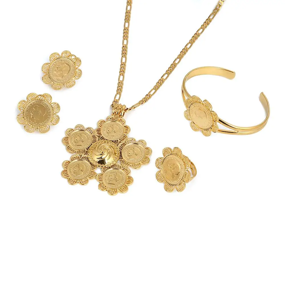 Ethiopian Gold Color Coin Jewelry Set Women Men Trendy Africa Coin Eritrea Habesha Jewelry