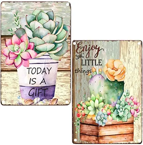 

Today is A Gift Enjoy The Little Things Vintage Metal Sign Inspirational Quotes Succulents Plants Cactus Sign Country Home Decor