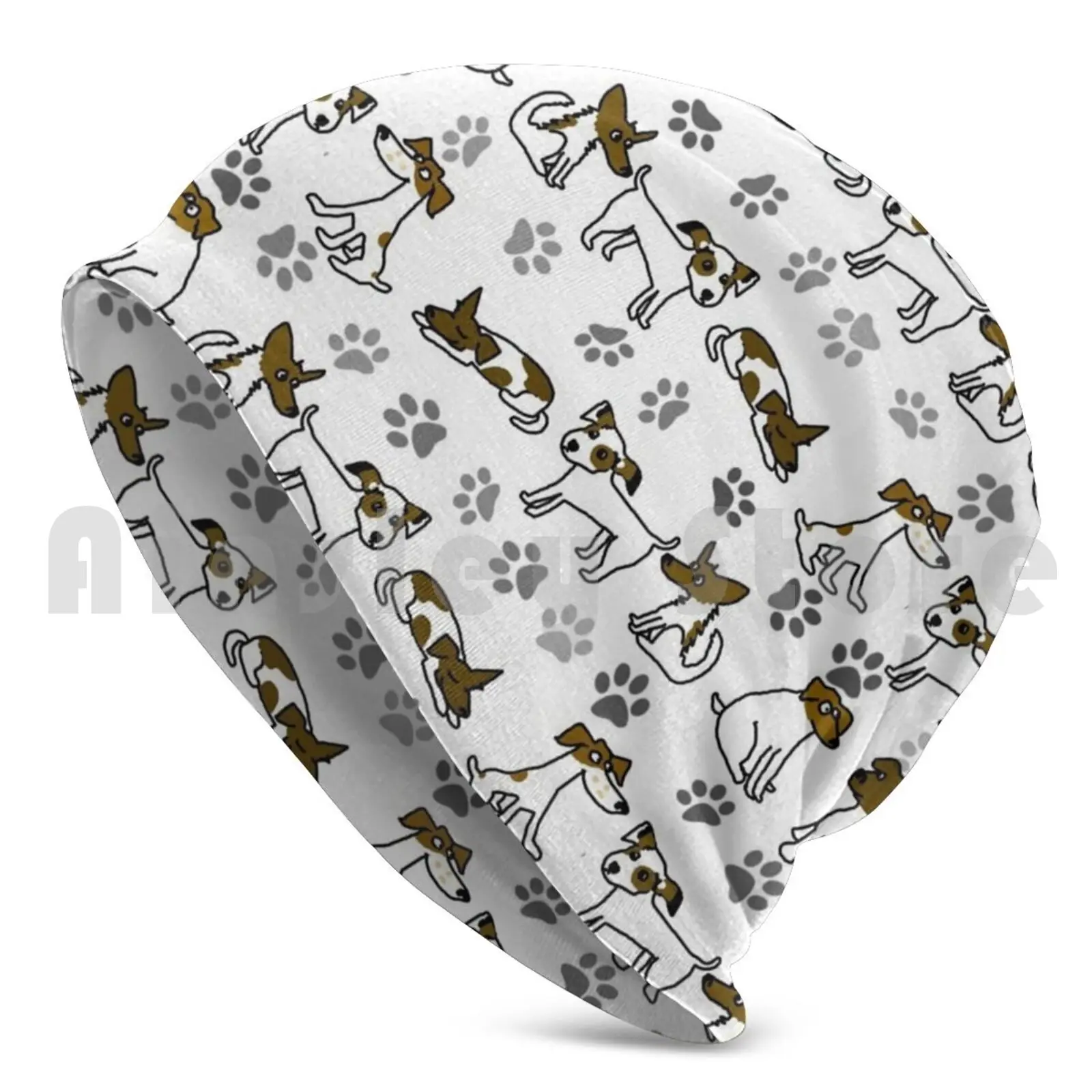 Funny Jack Russell Terrier Cartoon Pattern Beanies Knit Hat Hip Hop Jack Russell Dog Pup Cartoon Pattern Paw Funny