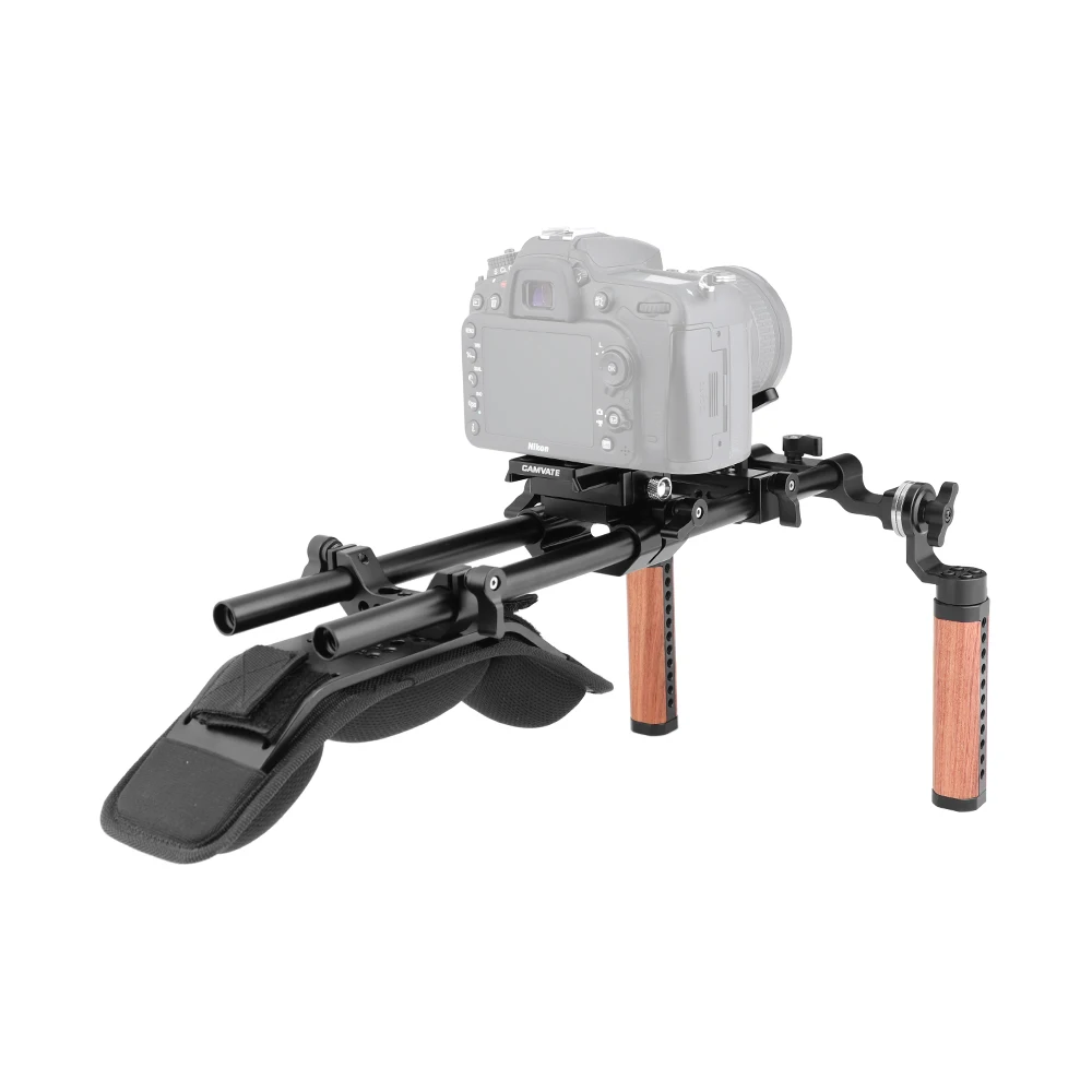 CAMVATE Pro Shoulder Mount Rig With Manfrotto QR Baseplate &Dual Rosette Handgrip & Lens Support For HDSLR Cameras /DV Camcorder