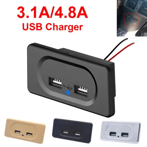 3.1A 4.8A 듀얼 USB 차량용 충전기 소켓 12V 24V 오토바이 자동 트럭 ATV 보트 RV 버스 전원 어댑터 콘센트 LED 빛