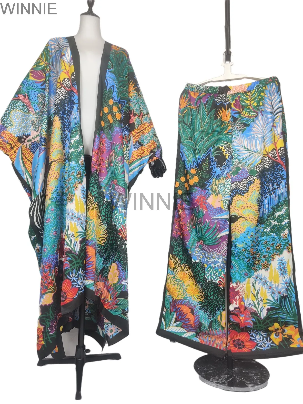 Women Fashion Bohemian Printed Outfit Two Pieces Suit For Party Free Size кимоно женское Muslim Abaya Kimonos& Pants For Ramadan