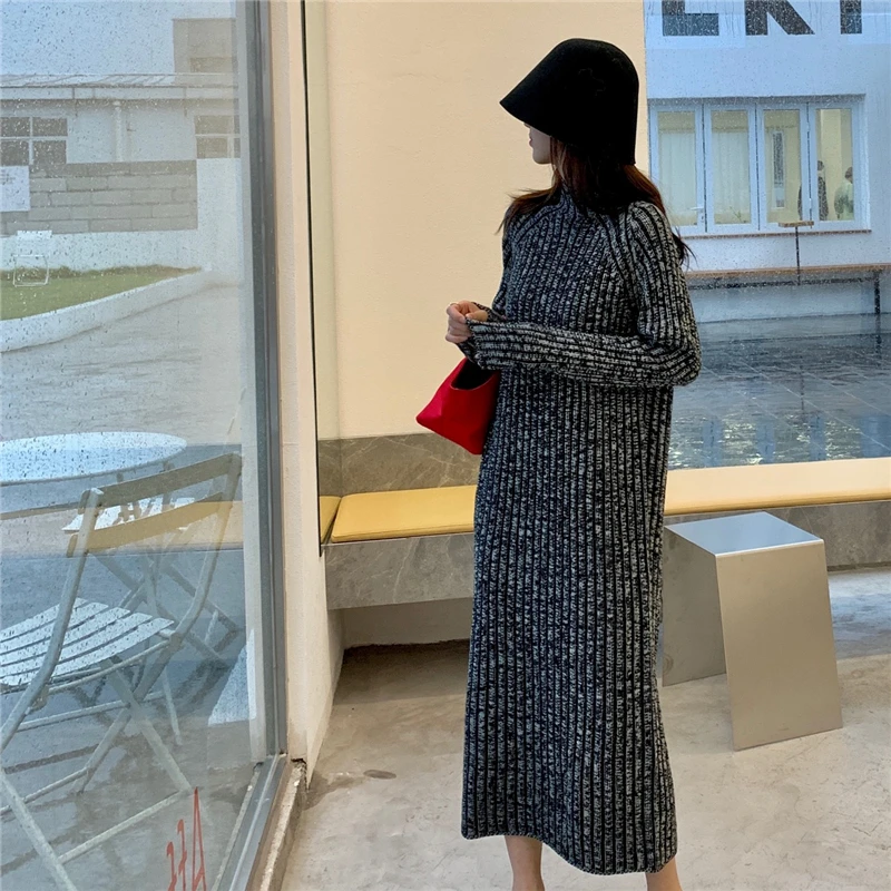 

WAVSIYIER jumper dresses autumn thick knitted warm korean style 2020 new casual pollover winter sweater dress women woman solid