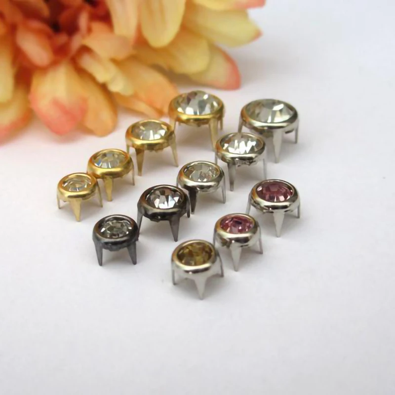 6/7/8/10mm Border Rhinestone Crystal Inlaid Rivets Nailhead Claws Stud For Hat Bag Shoe Jeans Leather Craft Clothes Accessories