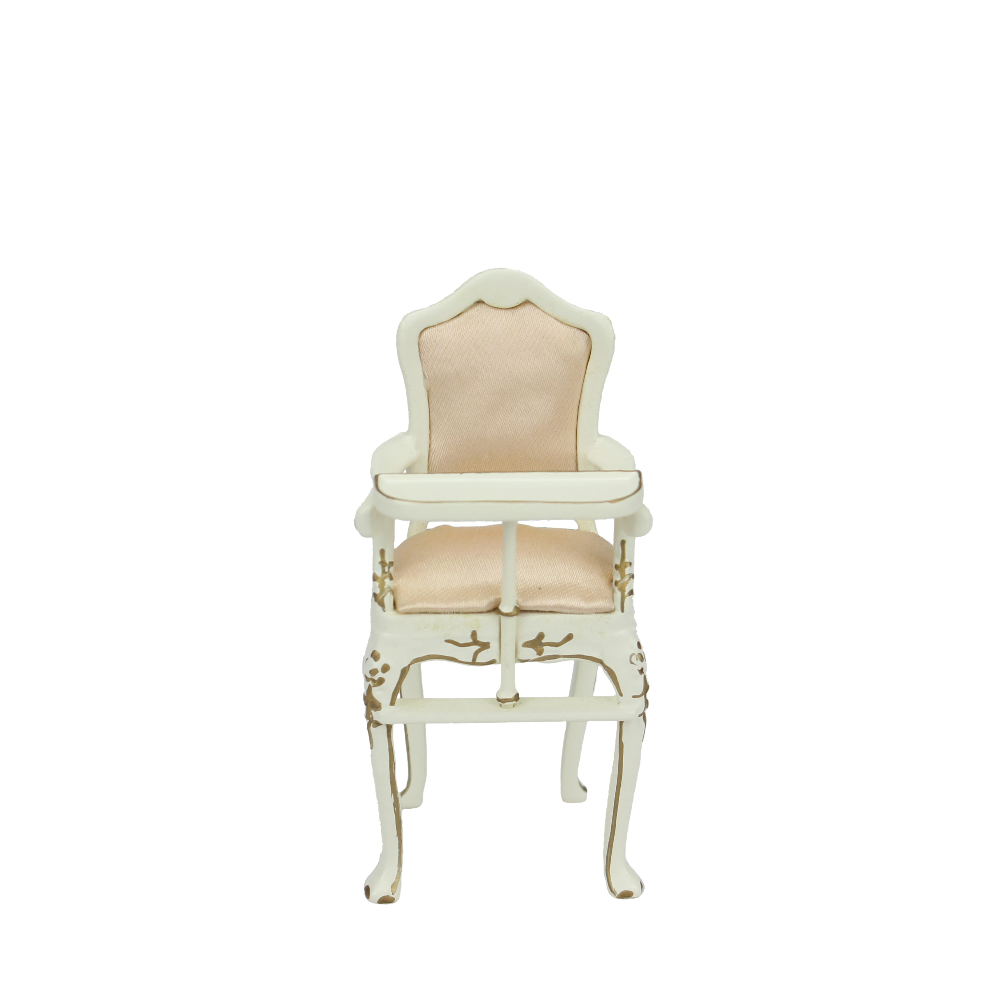 Dollhouse 1/12 Scale Miniature Furniture White Wooden Baby Dining Chair Apricot Fabric