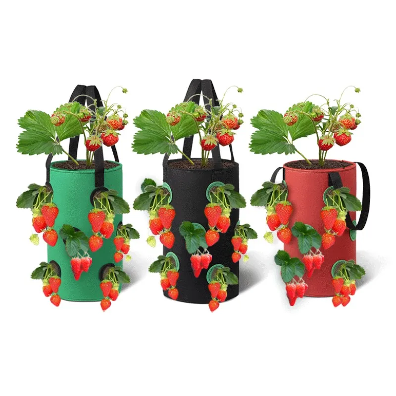 

2/4pcs Strawberry Planter Bags For Growing Potatoes Outdoor Vertical Garden Hanging Open Vegetable Planting Grow Bag Flower Pot