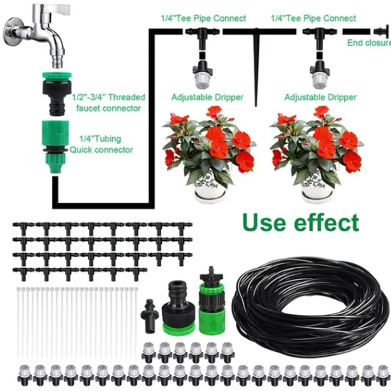 

25m DIY Plant Self Watering Micro Drip Irrigation System Garden Hose Kits and 30 Mist Nozzles for Patio Garden Greenhouse