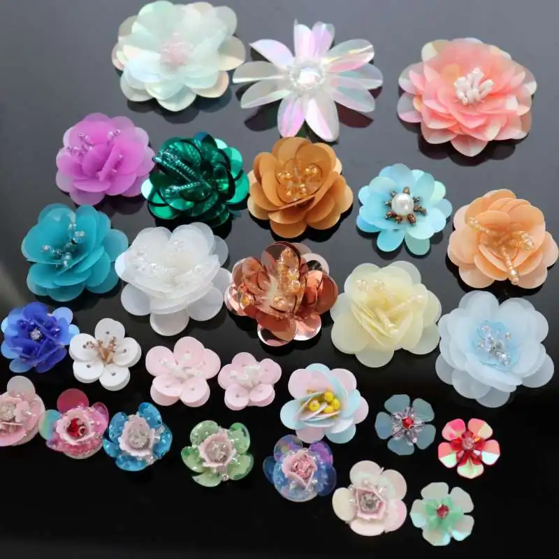 New Handmade Beads Flower Patch For Clothes Accessories DIY Decoration Patches Hole Applique Accessories