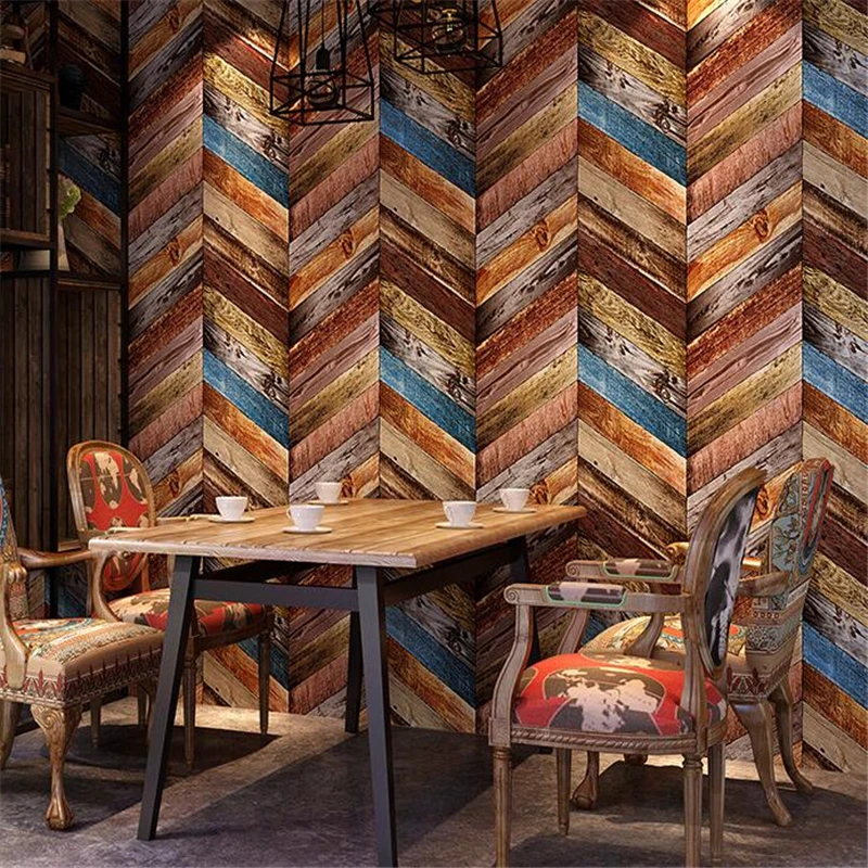 Retro nostalgic American wallpaper imitation wood bar personality background coffee clothing barber shop wood grain wallpaper