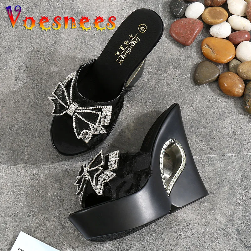 Voesnees 2021 Summer Wedge Slippers Women New Platform Outside Wear Female Shoes Clog Riband Butterfly-knot Slides Ladies Shoes