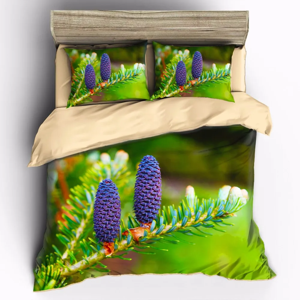 

AHSNME Green Forest Purple Pinecone Bedding Sets Duvet Cover pillowcase set