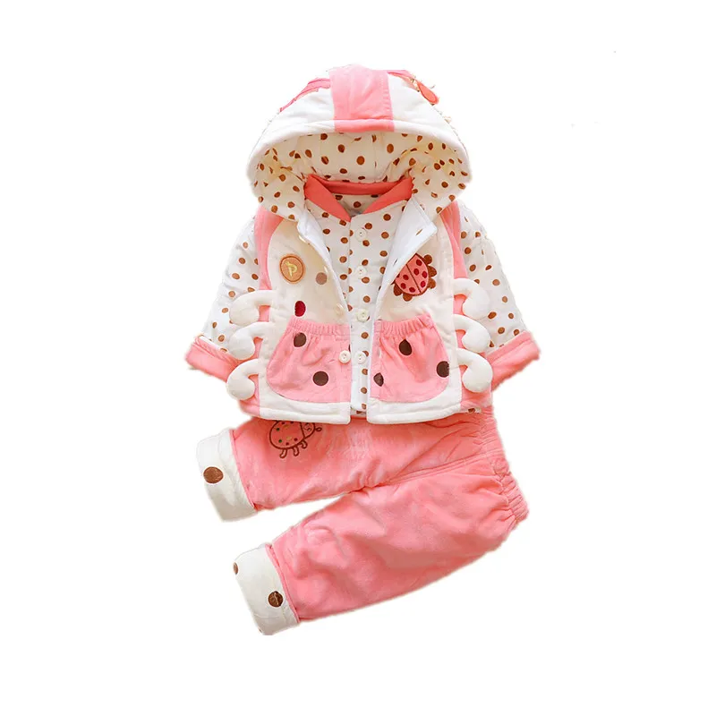 Baby Kids Cute Cartoon Firefly Clothing Set 3 Pcs For Fall & Winter Infants Girls Newborn Cotton-Padded Clothes 0-1-2 Years P182