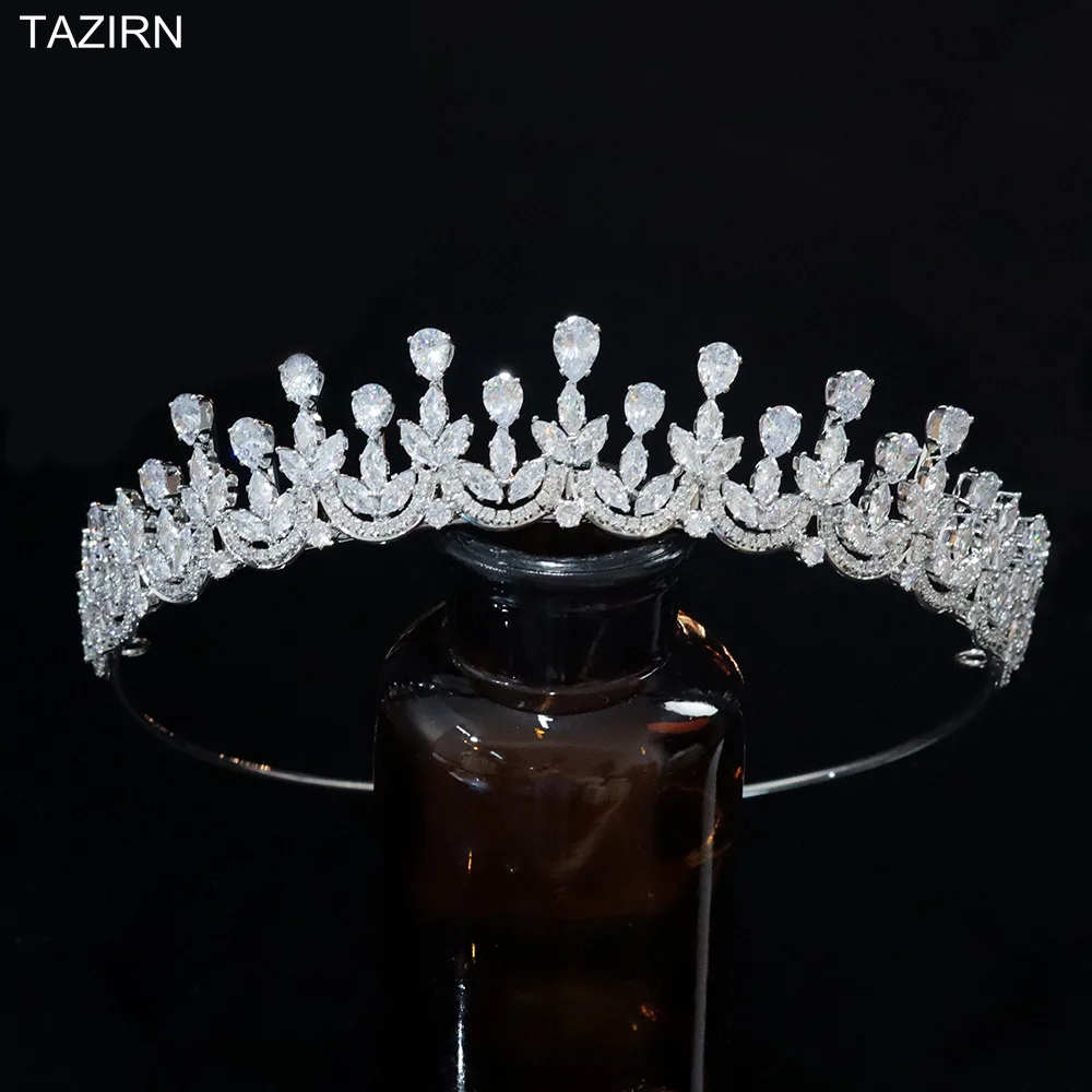 TAZIRN-Tiaras pequeñas CZ para mujer, tocados de boda, coronas de novia, diadema de princesa, joyería de fiesta nupcial, accesorios para el cabello, regalos