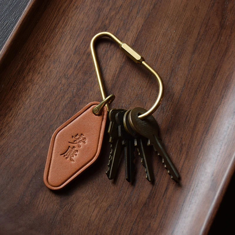 Vintage Large-Capacity Brass Keychain Men Women Minimalist Pure Copper Car Key Chain Key Ring Creativity Key Accessories