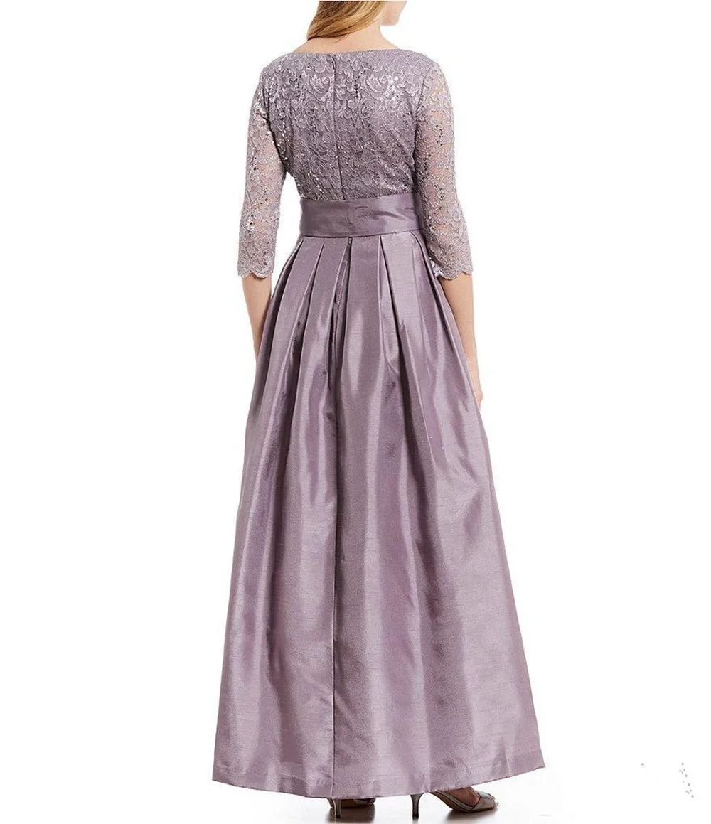 Lavender Mãe dos Vestidos de Noiva 3/4 Mangas Compridas V Neck Lace Beads Até O Chão Formais Vestidos de Festa Prom فساتين السهرة