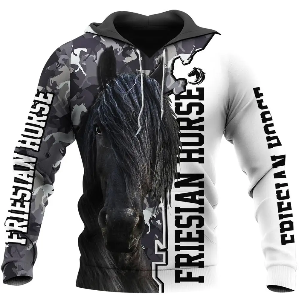 Beautiful Friesian Horse 3D Printed Animal Mens Hoodie Harajuku Sweatshirt Unisex Casual Jacket Pullover sudadera hombre KJ053