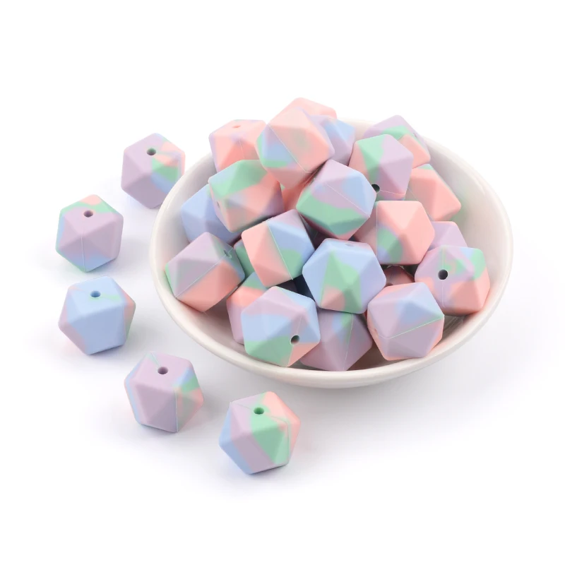 LOFCA Silicone Beads 50pcs 14mm Hexagon Mini Smaller Beads Bpa free DIY Necklace Keychain Jewelry Accessories