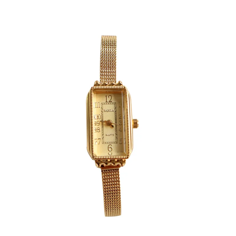 Womens Watch Thin Strap Japanese Movement Wheat Carved Retro Small Gold Watch Fashion Personality Square Head Watch Trendy Watch