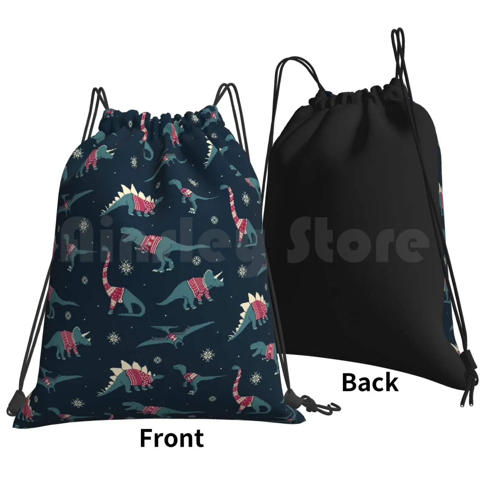 Dinos In Sweaters Backpack Drawstring Bags Gym Bag Waterproof Xmas Christmas Dino Dinosaurs Festive Pixel Holiday Cute