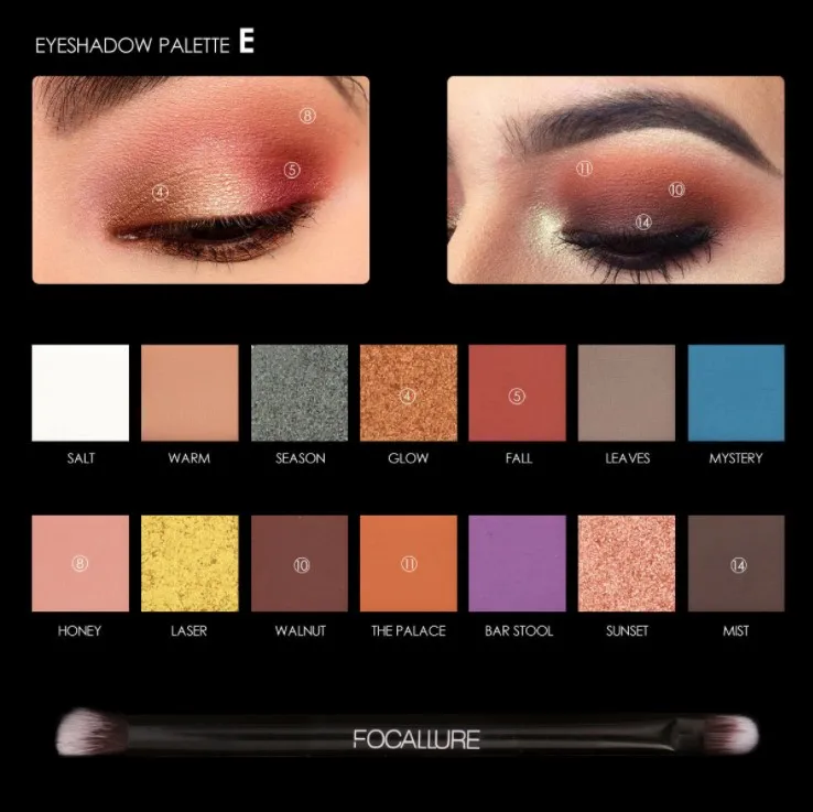 Paleta de sombra de olho matte com glitter, 14 cores, paleta de sombra de olhos com pincel, maquiagem, alto pigmento quente