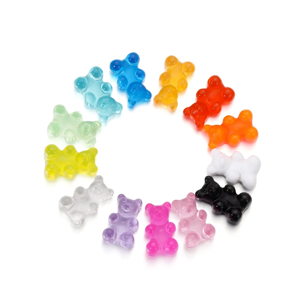 10 pz/pacco ciondoli gommosi orso portachiavi in resina orso colorato caramelle collana Charms per orecchini fai da te bracciali progetto forniture