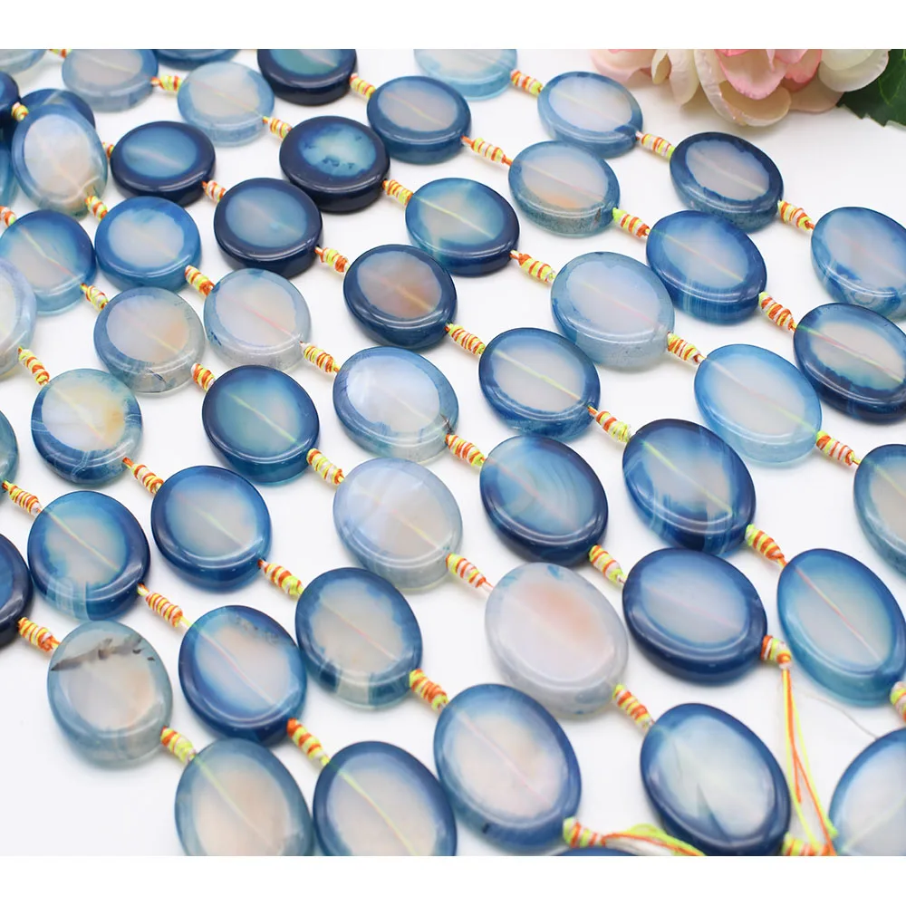 

2strands/lot Smooth Oval Light Blue binding agate natural stone beads For DIY Necklace Bracelet Jewelry Making 15" Free Shipping