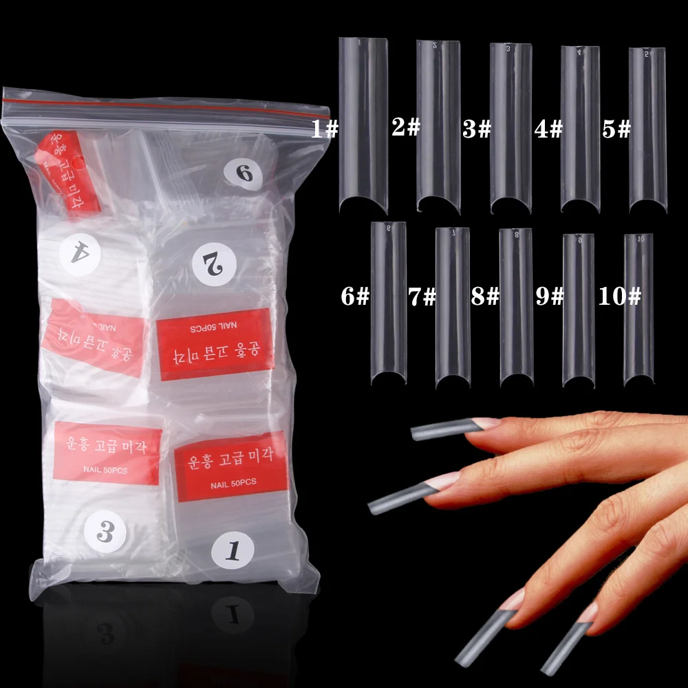 

500Pcs/Bag Extra Long C Curve Nail Tips Coffin Reusable Fake Nails Extension Tip Acrylic Gel Capsules French Square Shape Tools