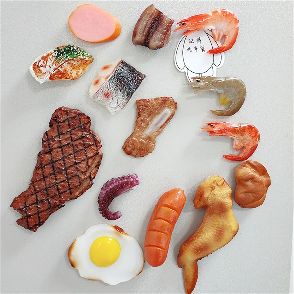 3D Artificial Simulation Fake Food Fridge Magnet Shrimp Scallop Oyster Abalone Fish Slices Refrigerator Magnets Home Decoration