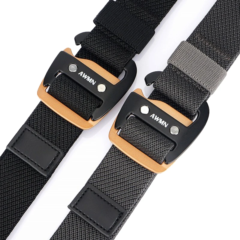 HSSEE 3.4cm Elastic Belt for Men and Women Gold Metal Buckle Brown Casual Belt Tight Nylon Stretch Jeans Waistband Girdle Male