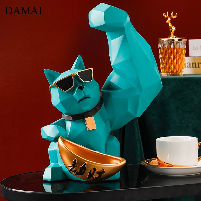 Lucky Cat Resin Figurine Funny Home Decor Candy Snacks Storage Trays Decorative Ornaments Living Room Decoration Accessories