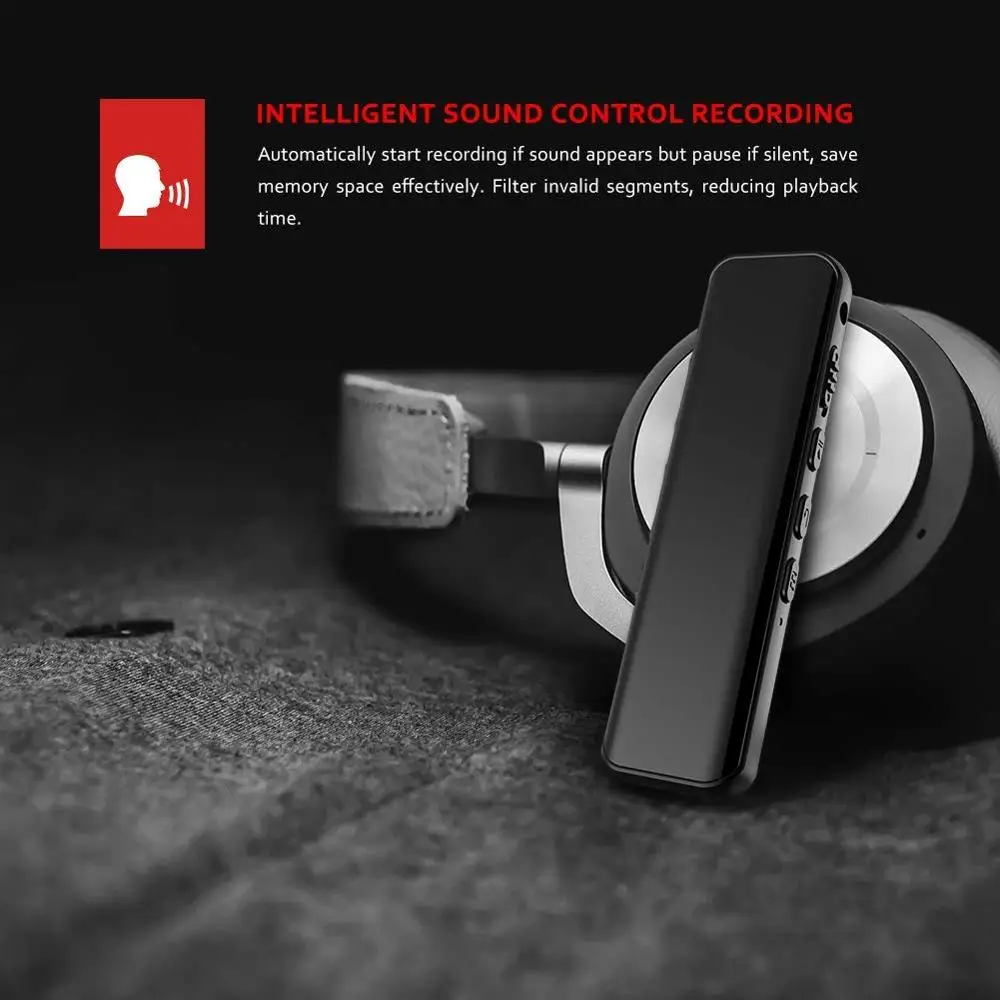 Vandlion 디지털 활성화 음성 녹음기, 핫키 사운드 오디오 녹음, 더블 마이크, 소음 감소 잠금, 3D 엣지 스크린