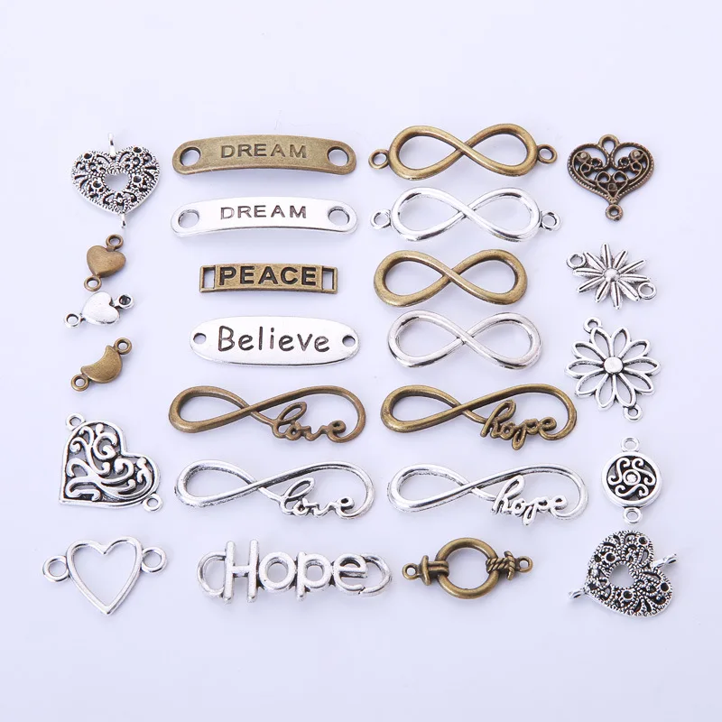 Vintage Mixed 10/20pcs Infinity Heart Bar Charms Pendant Double Heads Pendant Charms DIY Bracelet Neacklace  Jewelry Findings