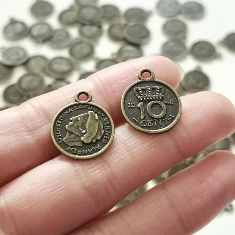 Antique Bronze Color Alloy Coin Charms Pendant Jewelry Making Handcrafts Suspension Key Chain