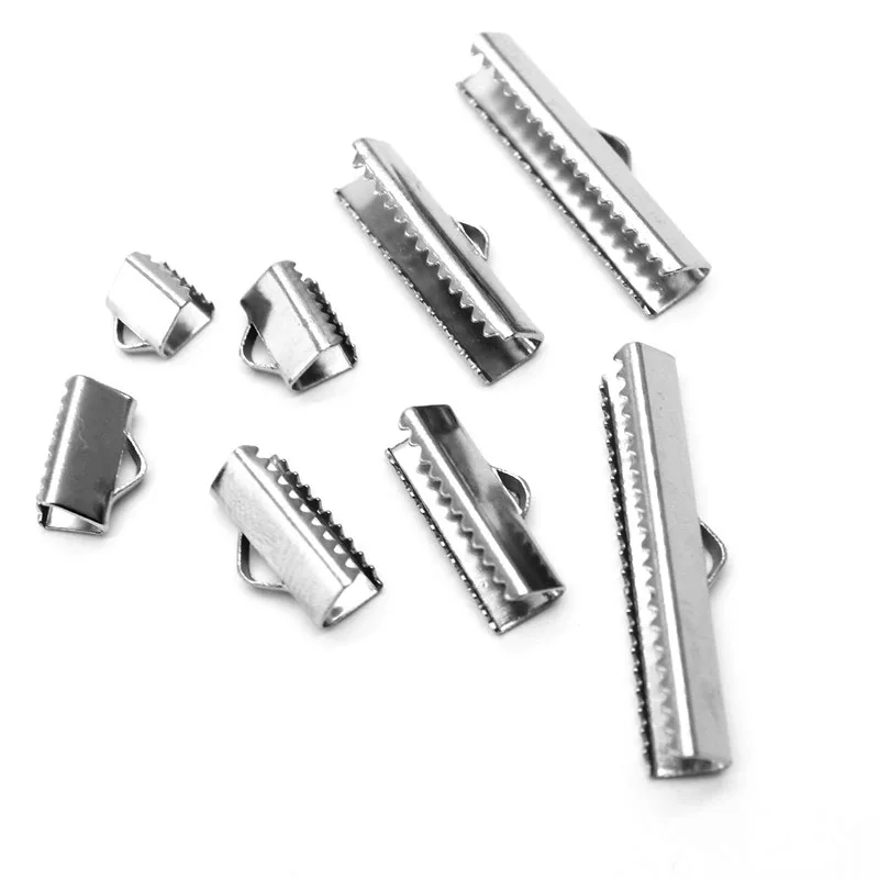 30 Pcs 304 Stainless Steel Ribbon Pinch Crimp Clamp End Findings Cord Ends Fasteners Clasp Leather Crimp Ends For Jewelry Making