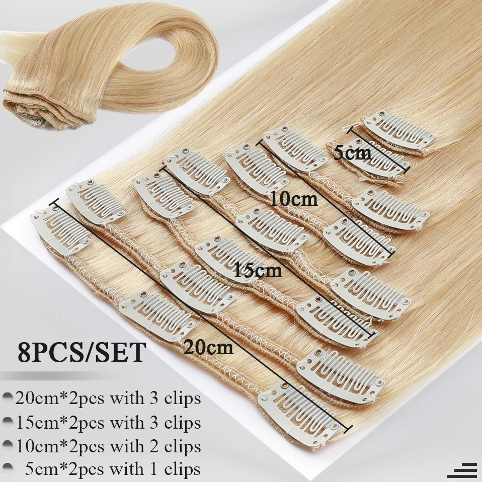 S-noilite 70g-110g Clip-in-Haarverlängerungen Echthaar 8 teile/satz Natürliches Haar Schwarz Blond Nicht-Remy 10 Zoll 16 Zoll 22 Zoll Haarspange